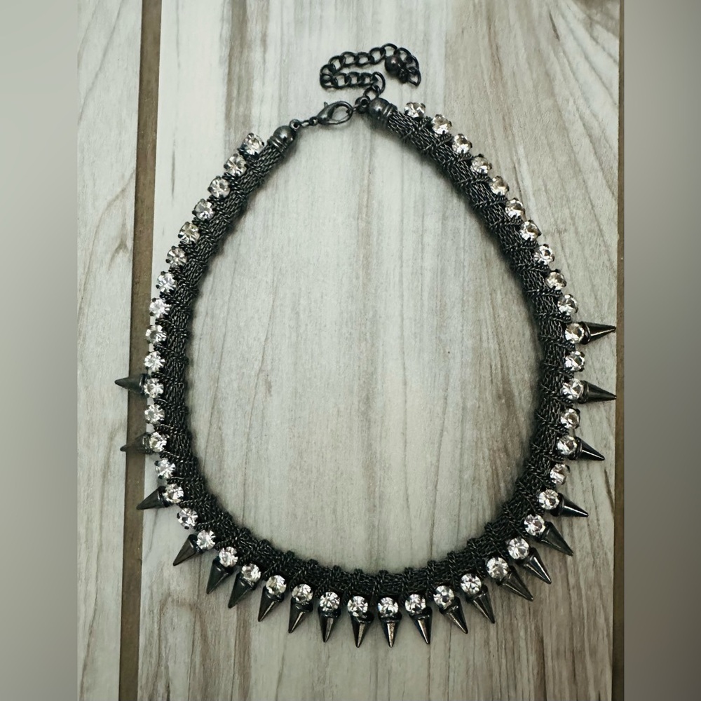 Spike with Rhinestone Statement Piece Necklace